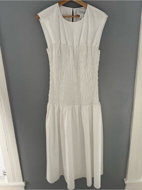 Anthropologie Mare Mare White Smocked Drop Waist Midi Dress